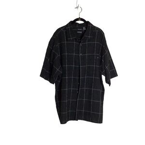 George Men's 2X(50/52) Black Check Pointed Collar Short Sleeve Button Down Shirt